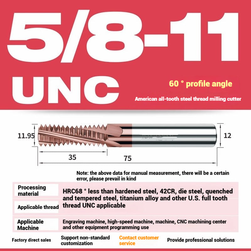 1116-65° high hard tungsten carbide thread milling cutter Long tooth full tooth alloy American thread milling cutter UNC UNF aluminum stainless steel Shandong Denso Pricision Tools Co.,Ltd.